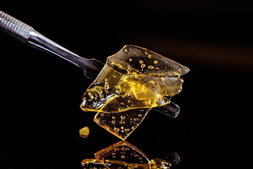 Shatter held up by fork.
